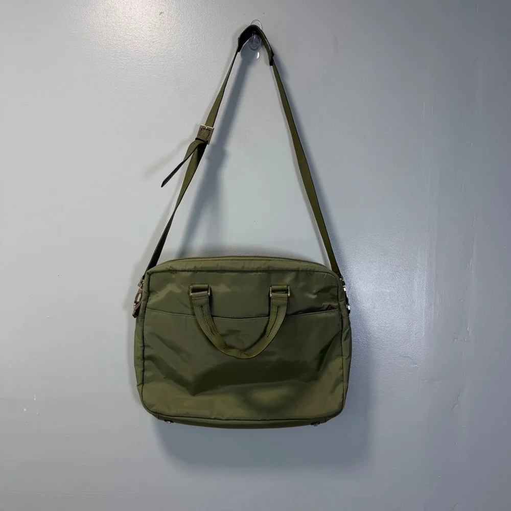Tumi Olive Green Nylon Laptop Briefcase Messenger Bag Gold Hardware
